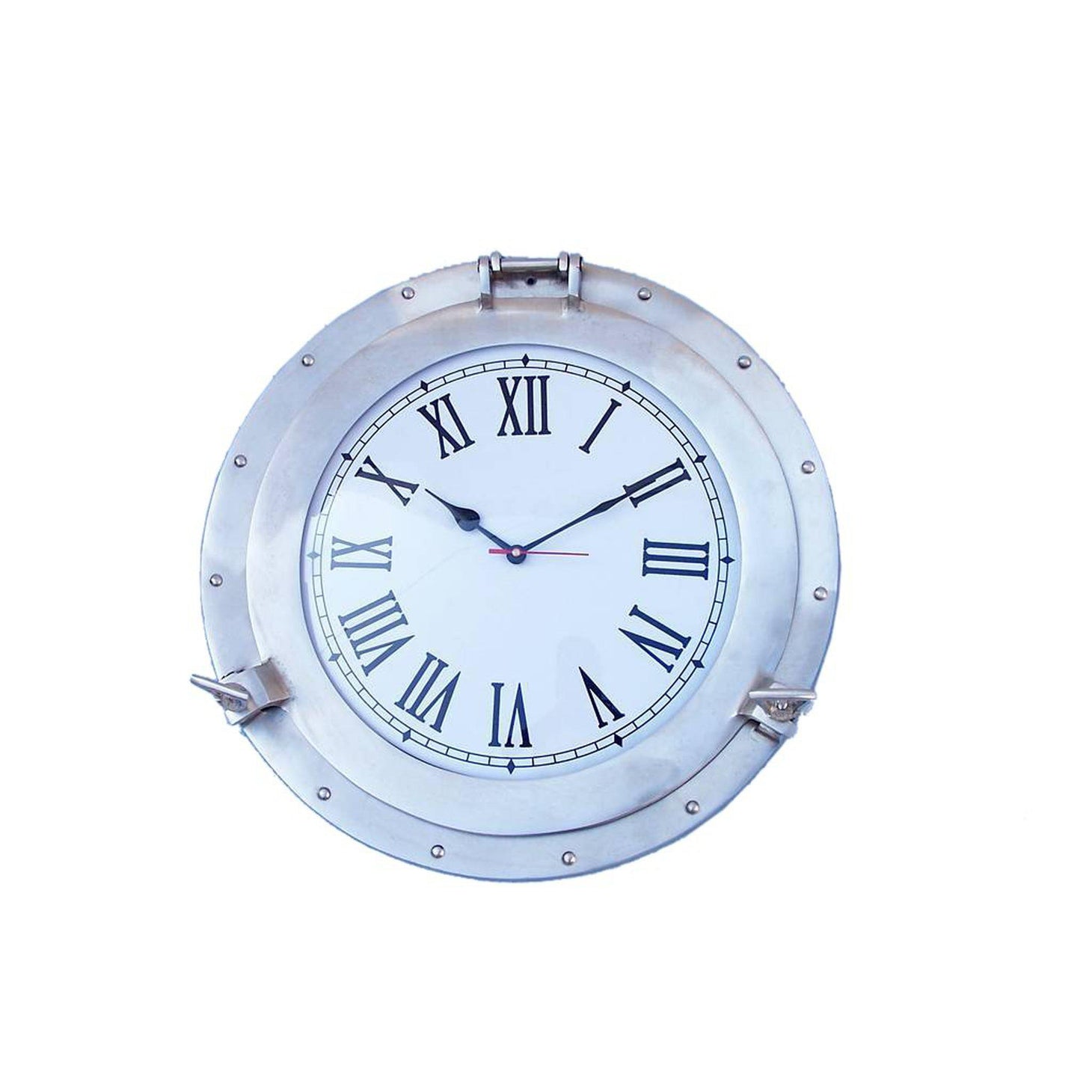Handcrafted Model Ships Brushed Nickel Deluxe Class Porthole Clock 17