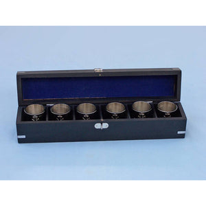 Handcrafted Model Ships Chrome Anchor Shot Glasses With Rosewood Box 12" - Set of 6 MC-2110-CH
