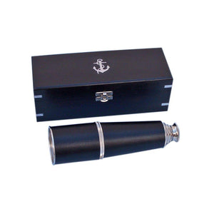 Handcrafted Model Ships Deluxe Class Admiral's Chrome - Leather Spyglass Telescope 27 with Black Rosewood Box FT-0212-CH-L