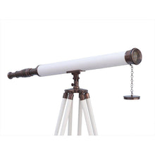 Handcrafted Model Ships Floor Standing Antique Copper with White Leather Harbor Master Telescope 60 ST-0123-ACWL