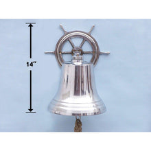 Handcrafted Model Ships Chrome Hanging Ship Wheel Bell 14" BL-2026-4-CH