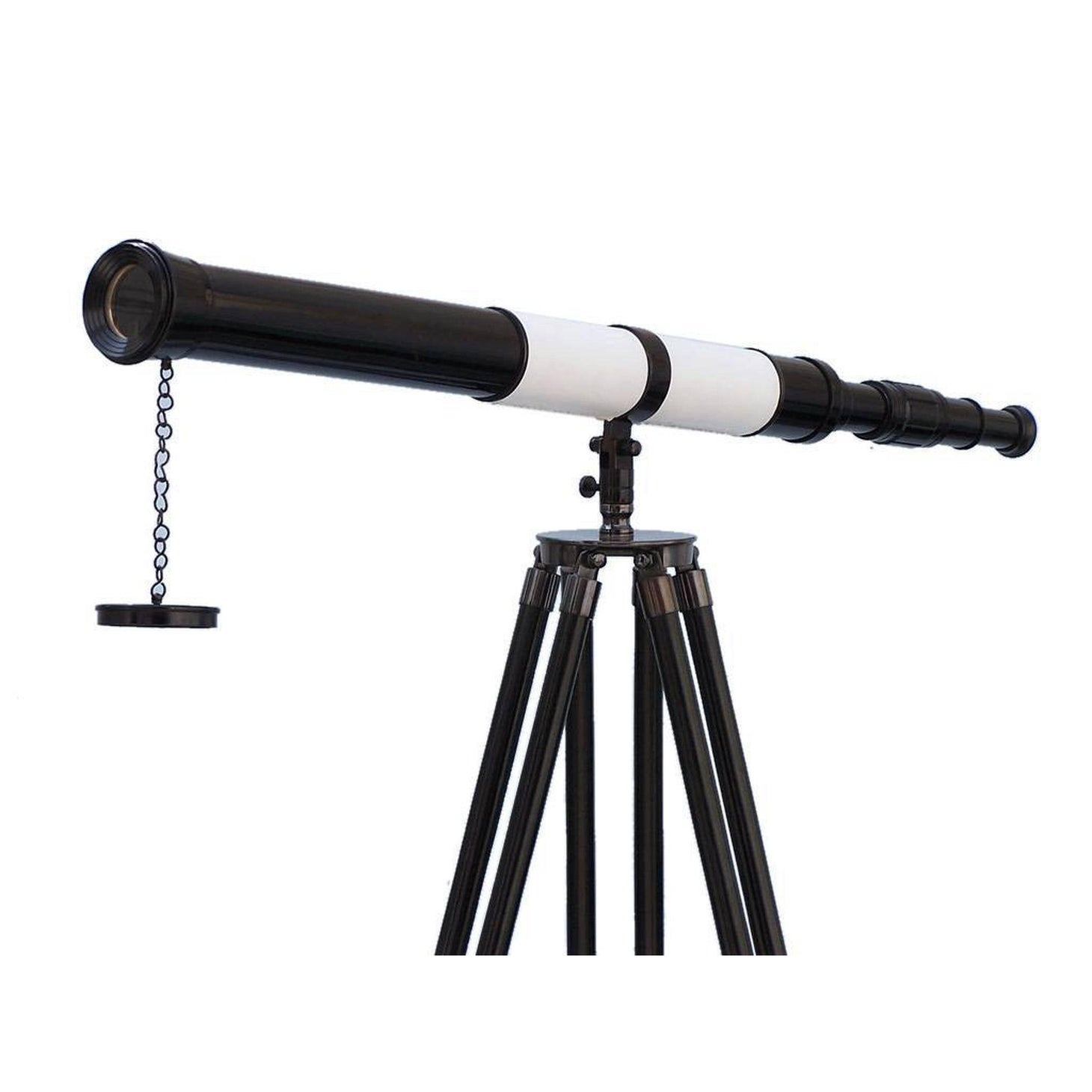 Handcrafted Model Ships Admirals Floor Standing Oil Rubbed Bronze-White Leather with Black Stand Telescope 60 ST-0152-BWLB