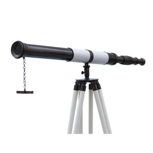 Handcrafted Model Ships Admirals Floor Standing Oil Rubbed Bronze with White Leather Telescope 60 ST-0152-Black-W