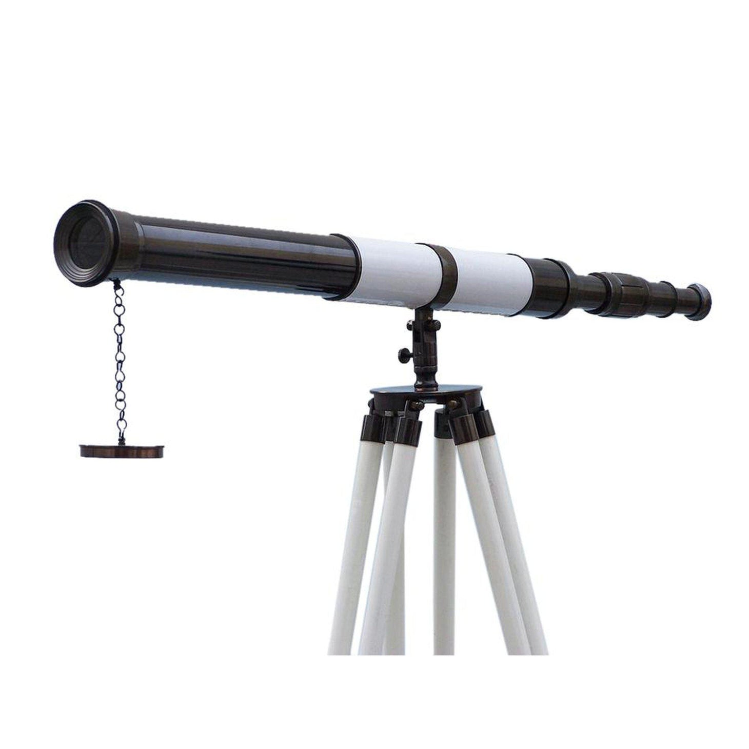 Handcrafted Model Ships Admirals Floor Standing Oil Rubbed Bronze with White Leather Telescope 60 ST-0152-Black-W
