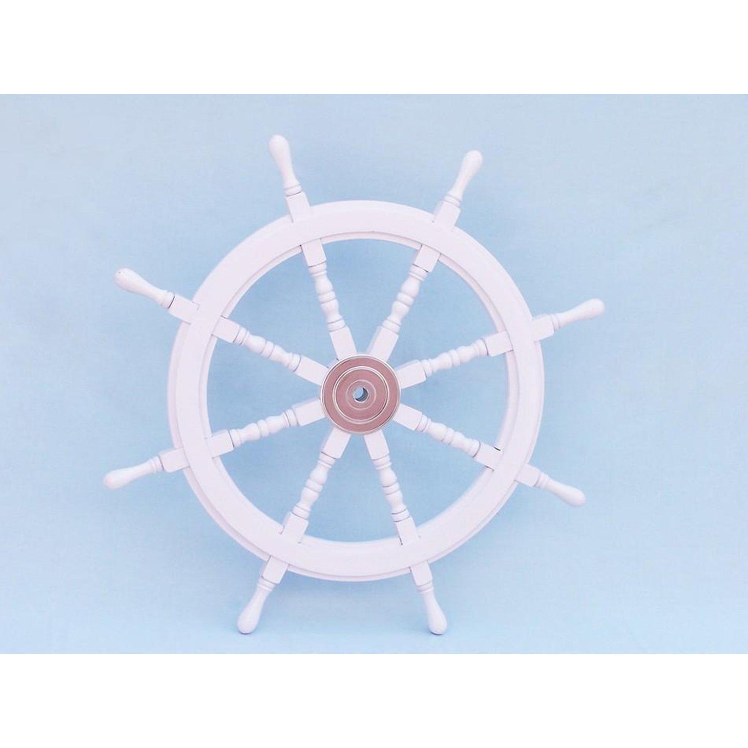 Handcrafted Model Ships Deluxe Class White Wood and Chrome Ship Decorative Steering Wheel 36