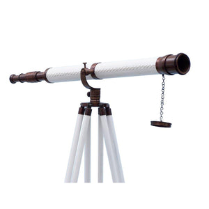 Handcrafted Model Ships Floor Standing Bronzed With White Leather Galileo Telescope 65" ST-0117 BZ-WL
