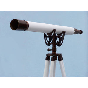 Handcrafted Model Ships Floor Standing Bronzed With White Leather Anchormaster Telescope 65" ST-0148 BZ-WL