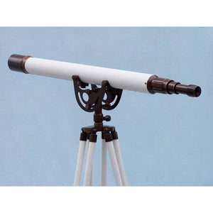Handcrafted Model Ships Floor Standing Bronzed With White Leather Anchormaster Telescope 65" ST-0148 BZ-WL