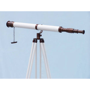 Handcrafted Model Ships Floor Standing Bronzed With White Leather Galileo Telescope 65" ST-0117 BZ-WL