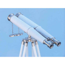 Handcrafted Model Ships Hampton Collection Floor Standing Brushed Nickel with White Leather Binoculars 62 Bl-0311-BNWL
