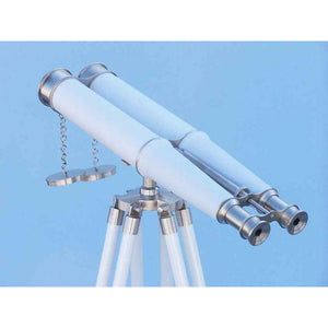 Handcrafted Model Ships Hampton Collection Floor Standing Brushed Nickel with White Leather Binoculars 62 Bl-0311-BNWL