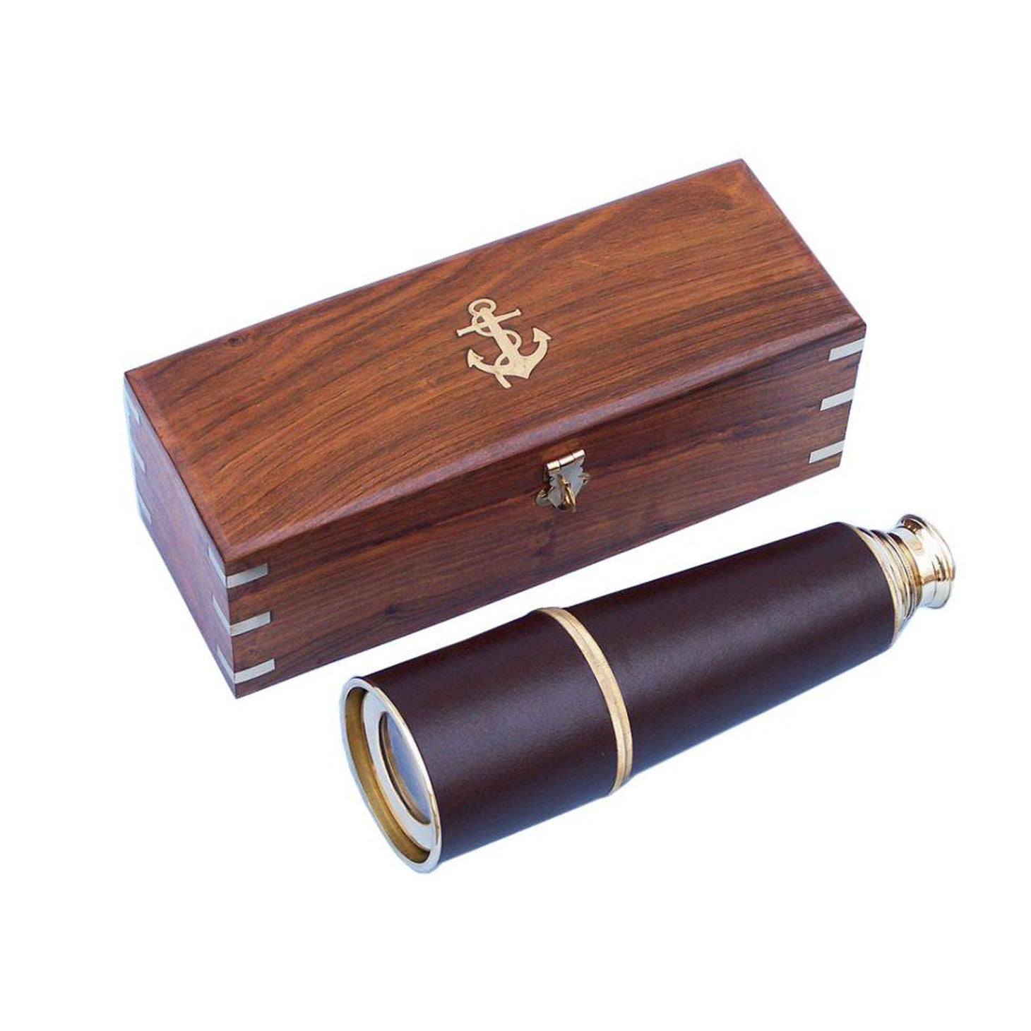 Handcrafted Model Ships Deluxe Class Admiral's Brass - Leather Spyglass Telescope 27 w/ Rosewood Box FT-0212