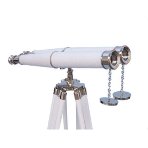 Handcrafted Model Ships Hampton Collection Chrome with White Leather Binoculars 62" BI-0311-CHWL