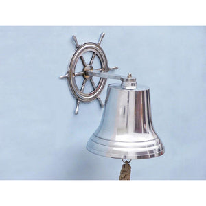 Handcrafted Model Ships Chrome Hanging Ship Wheel Bell 14" BL-2026-4-CH