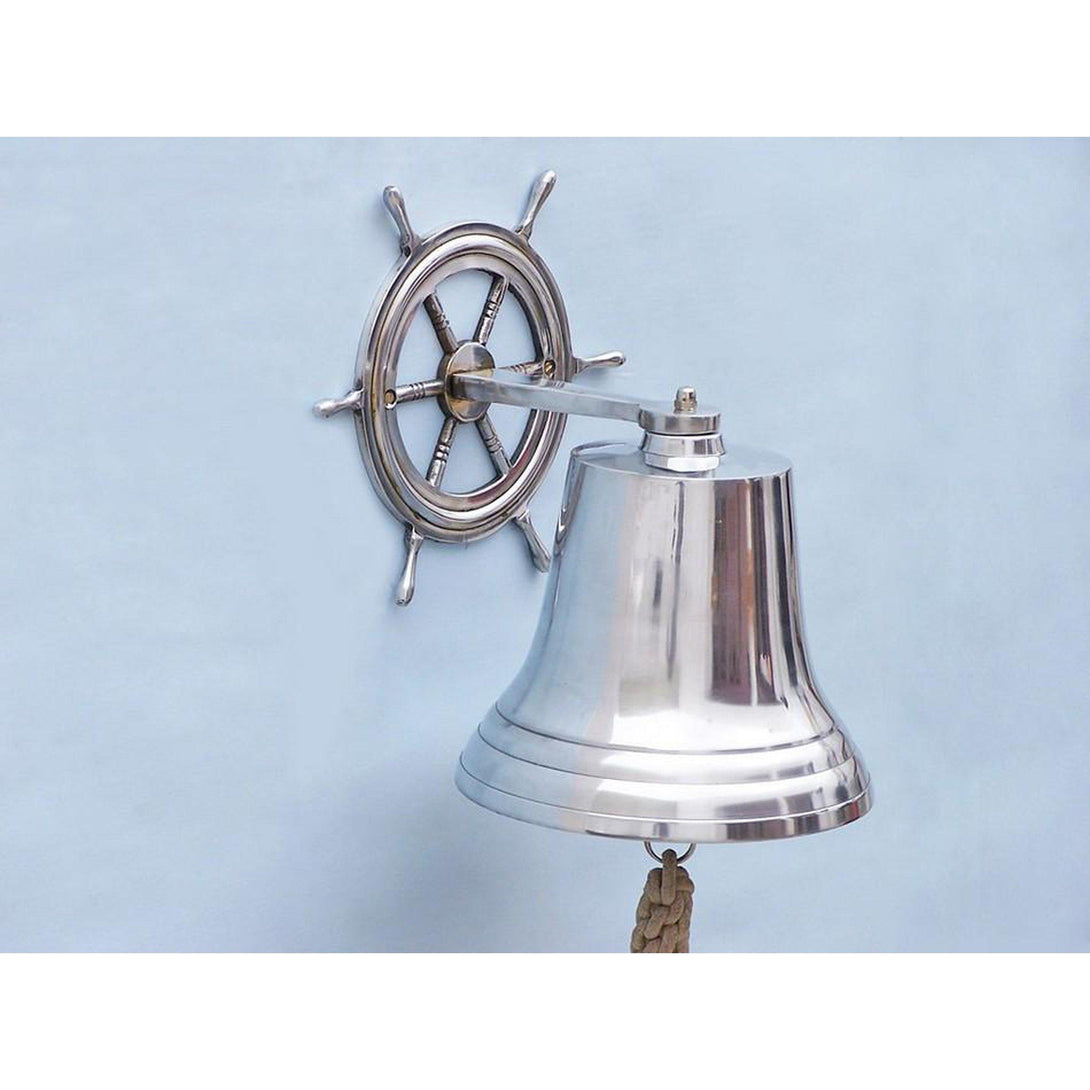 Handcrafted Model Ships Chrome Hanging Ship Wheel Bell 14