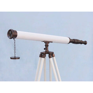 Handcrafted Model Ships Floor Standing Antique Copper with White Leather Harbor Master Telescope 60 ST-0123-ACWL