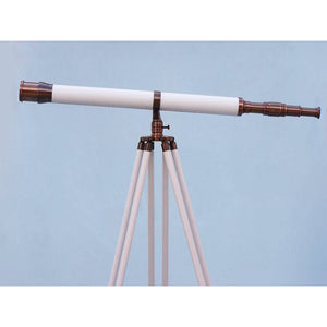 Handcrafted Model Ships Floor Standing Antique Copper With White Leather Galileo Telescope 65" ST-0117-ACWL