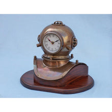 Handcrafted Model Ships Antique Brass Decorative Divers Helmet Clock on Rosewood Base 12" DH-0820-AN