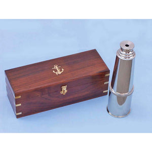 Handcrafted Model Ships Deluxe Class Chrome Admiral's Spyglass Telescope 27 w/ Rosewood Box  FT-0212N