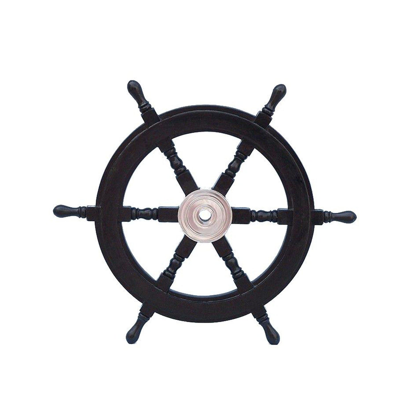 Handcrafted Model Ships Deluxe Class Wood and Chrome Decorative Pirate Ship Steering Wheel 24