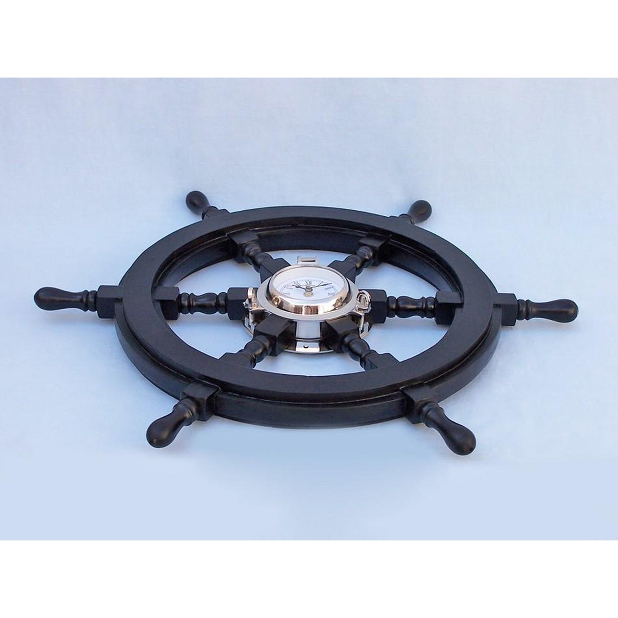 Buy Deluxe Class Wood and Chrome Pirate Ship Wheel Clock 24