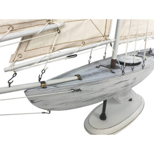 Handcrafted Model Ships Wooden Rustic Whitewashed Bermuda Sloop Model Sailboat 30" WW-BS-30