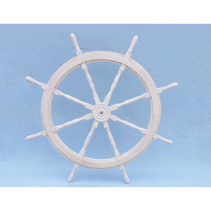 Handcrafted Model Ships Classic Wooden Whitewashed Decorative Ship Steering Wheel 60 SW-173160