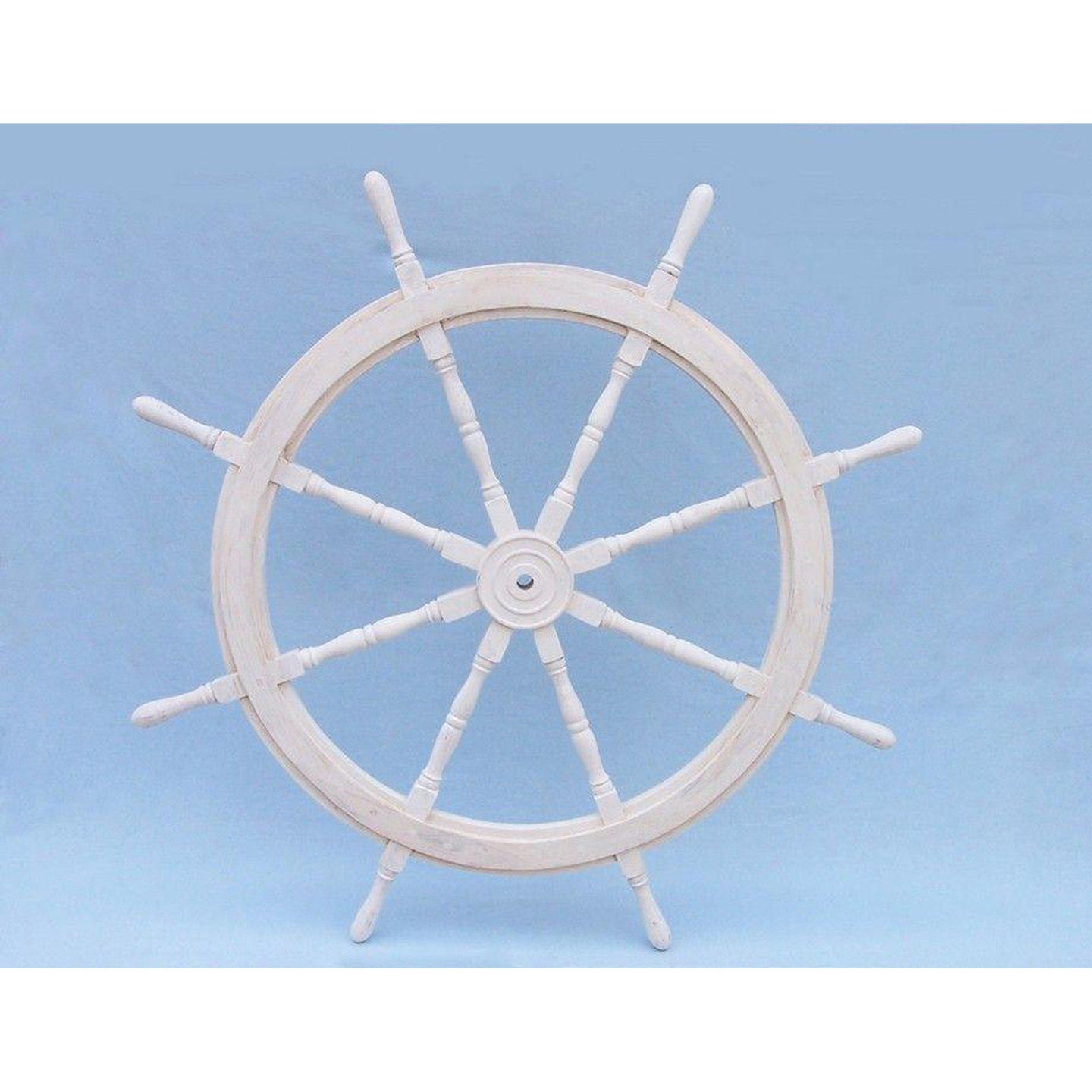 Handcrafted Model Ships Classic Wooden Whitewashed Decorative Ship Steering Wheel 60 SW-173160