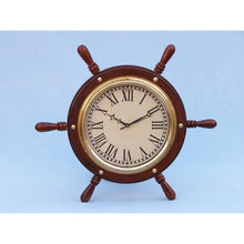 Handcrafted Model Ships Solid Wood & Brass Ship Wheel Clock 15" SW-1753