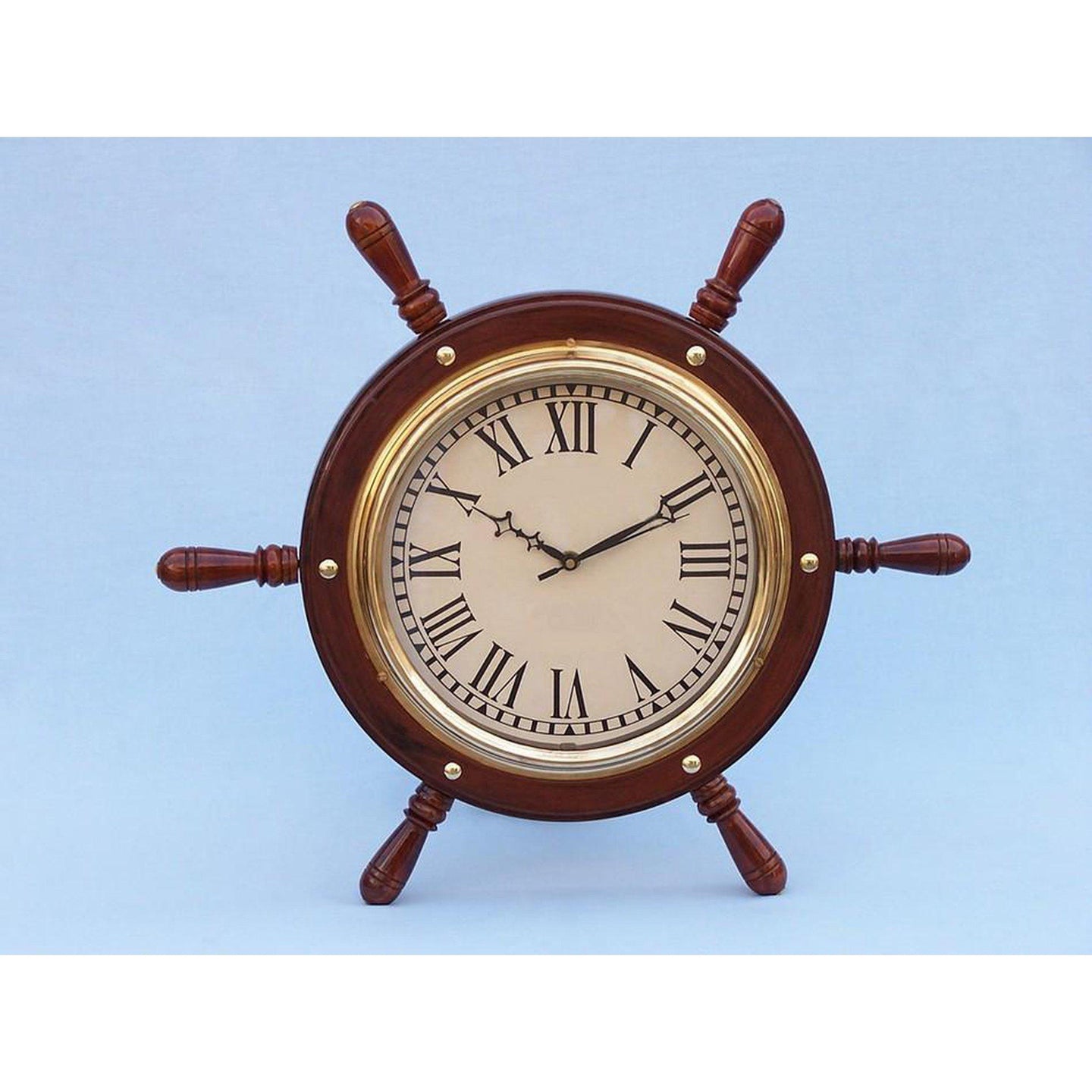 Handcrafted Model Ships Solid Wood & Brass Ship Wheel Clock 15