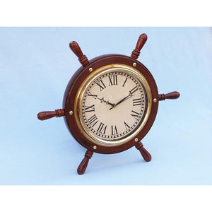 Handcrafted Model Ships Solid Wood & Brass Ship Wheel Clock 15" SW-1753
