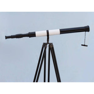 Handcrafted Model Ships Admirals Floor Standing Oil Rubbed Bronze-White Leather with Black Stand Telescope 60 ST-0152-BWLB