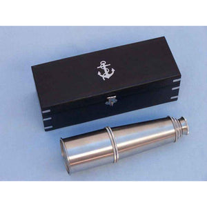 Handcrafted Model Ships Deluxe Class Brushed Nickel Admirals Spyglass Telescope 27 with Rosewood Box FT-0215-BN