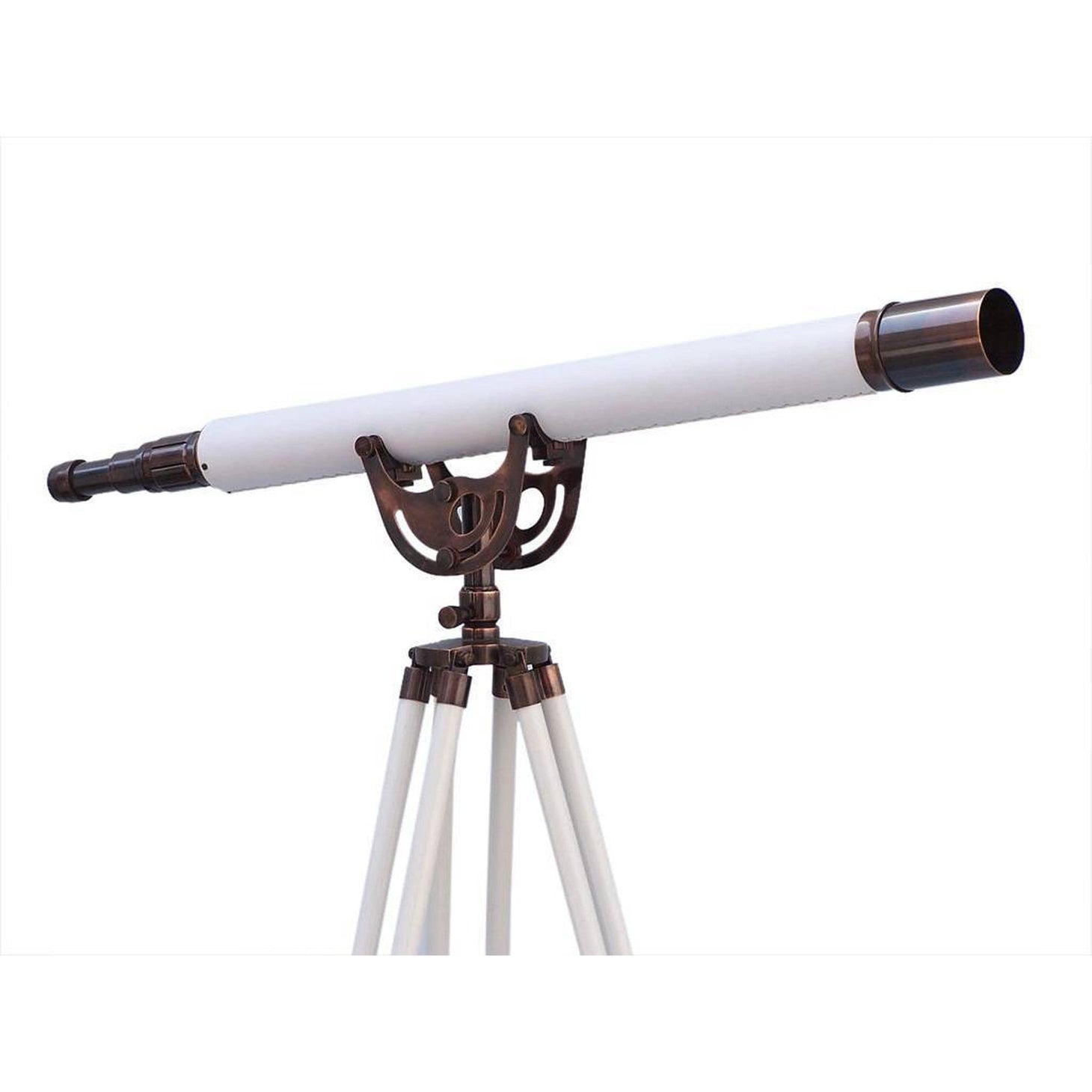 Handcrafted Model Ships Floor Standing Antique Copper With White Leather Anchormaster Telescope 65 ST-0148-ACWL
