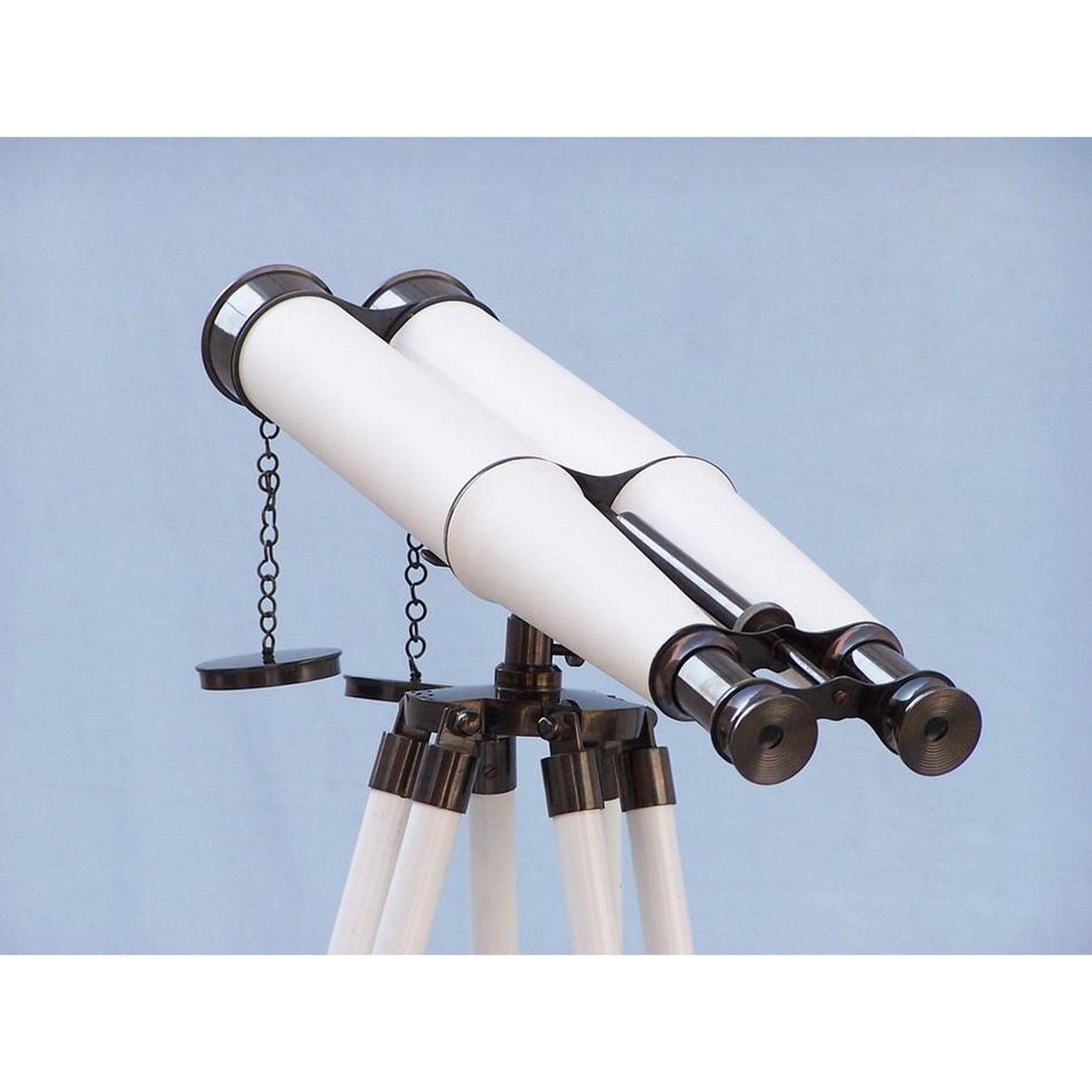 Handcrafted Model Ships Floor Standing Admiral's Oil-Rubbed Bronze-White Leather Binoculars 62