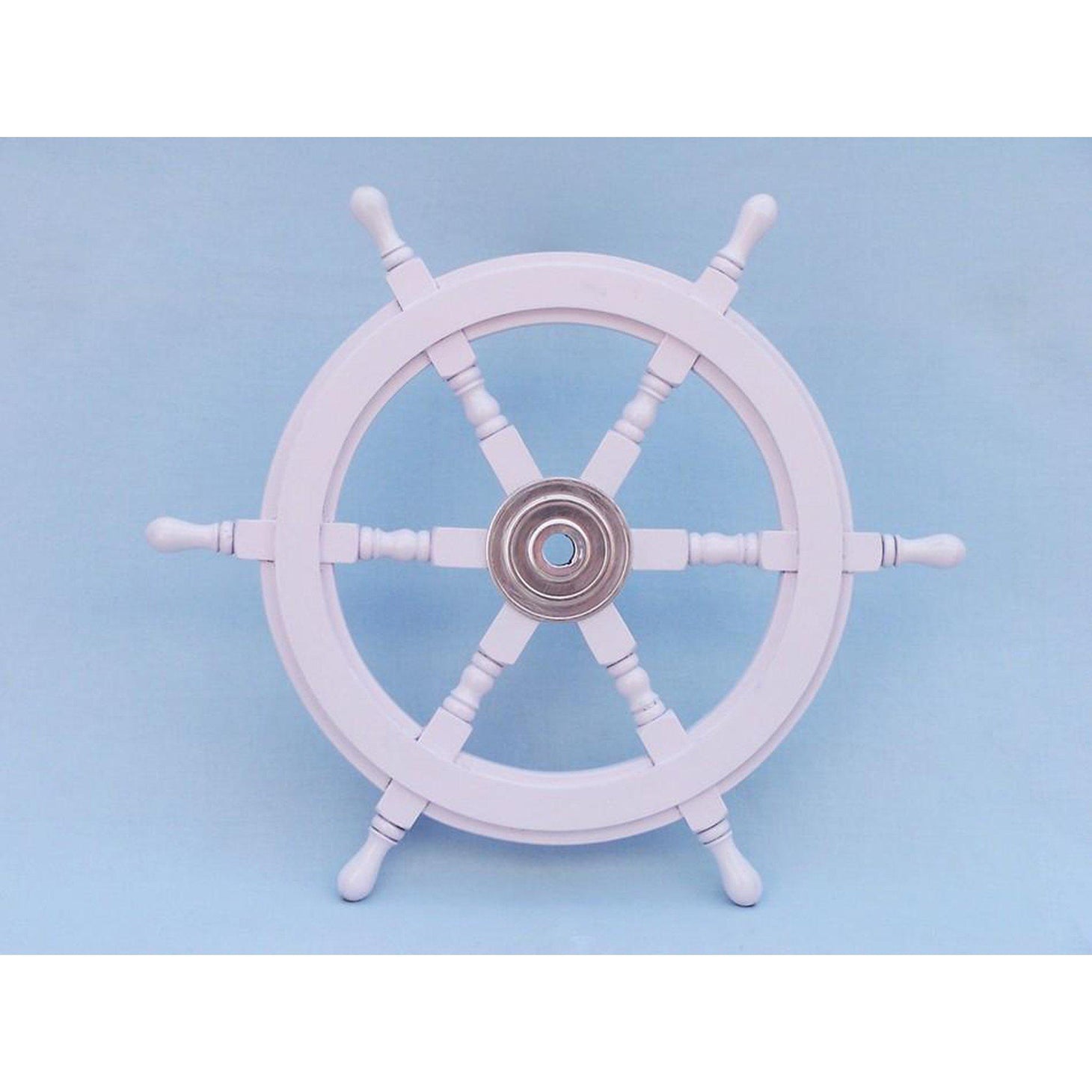 Handcrafted Model Ships Deluxe Class White Wood and Chrome Ship Decorative Steering Wheel 24 SW24CH-White