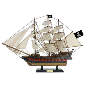 Handcrafted Model Ships Wooden Black Pearl White Sails Limited Model Pirate Ship 26" Black-Pearl-26-White-Sails