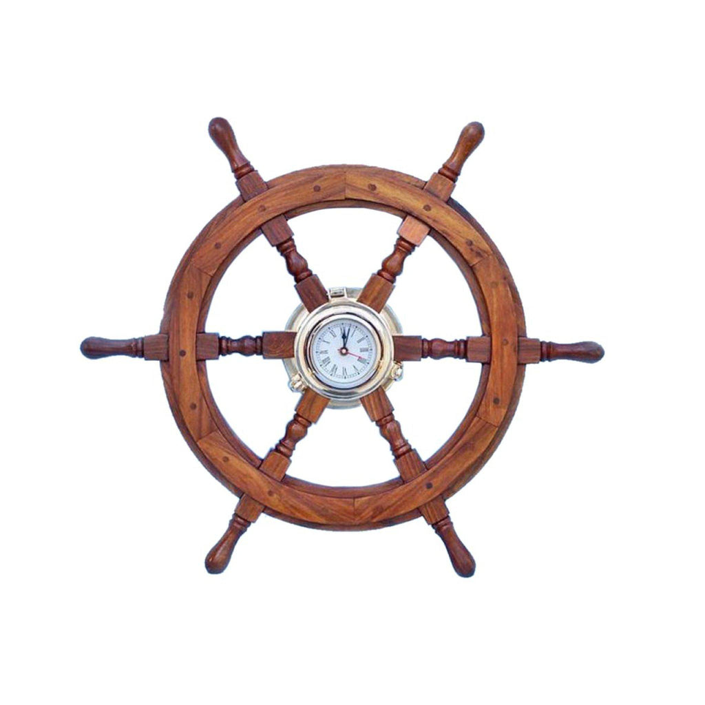 Buy Deluxe Class Wood And Brass Ship Wheel Clock 24